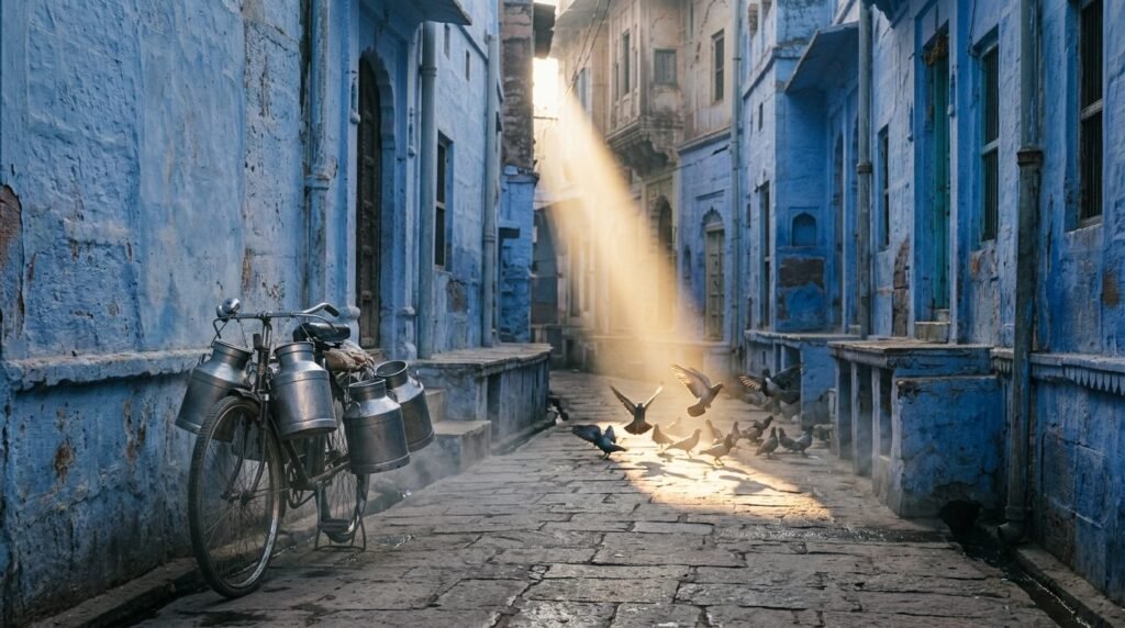 Dawn light entering an empty blue lane