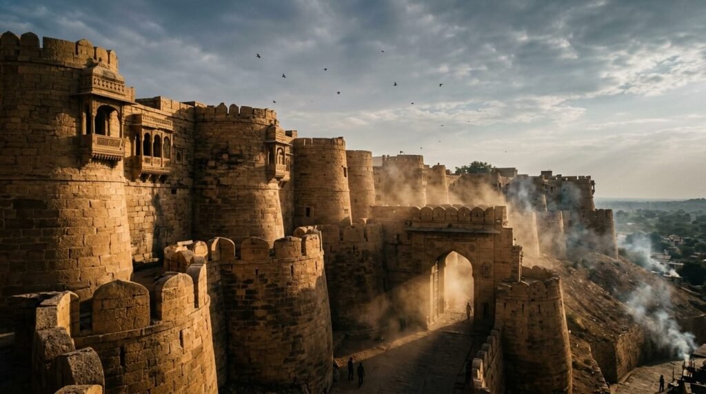 Fort ramparts in dramatic cinematic light