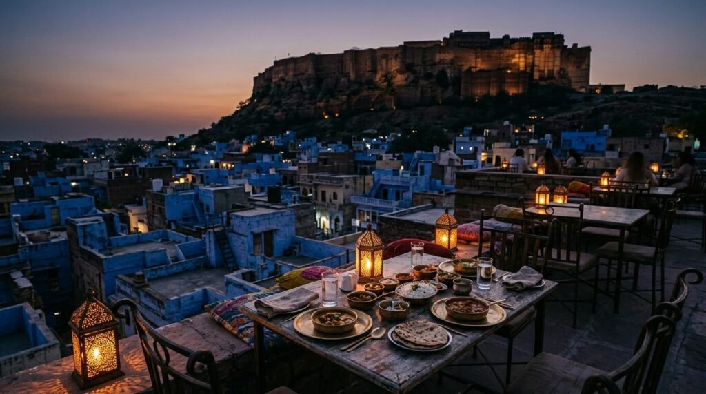 a fort silhouette in the background