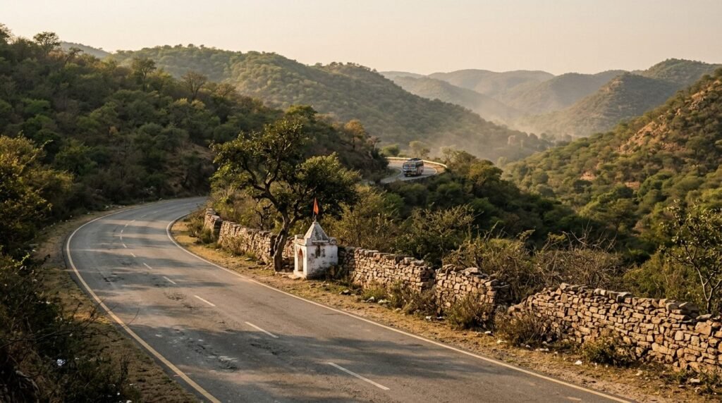 Highway winding through the Aravalli hills