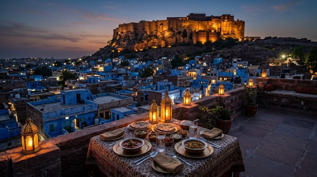 a fort silhouette in the background