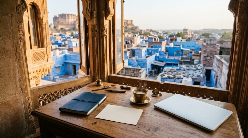 a printed approval and a laptop on a tidy planning desk