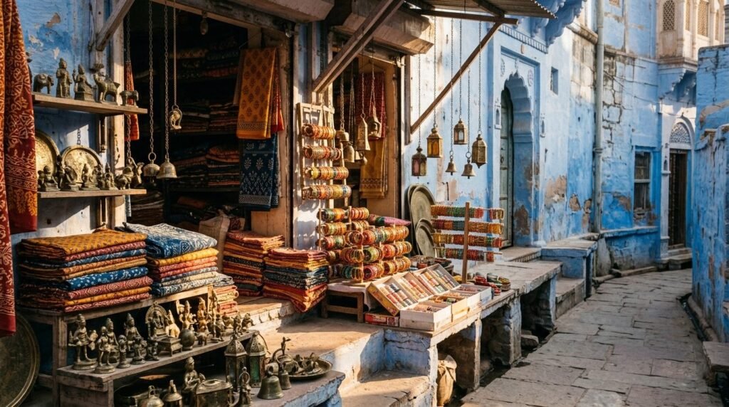 bangles and crafts stacked in warm light