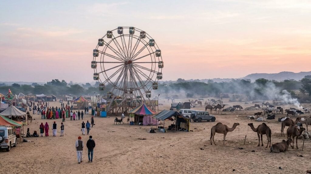 tethered livestock and wood smoke